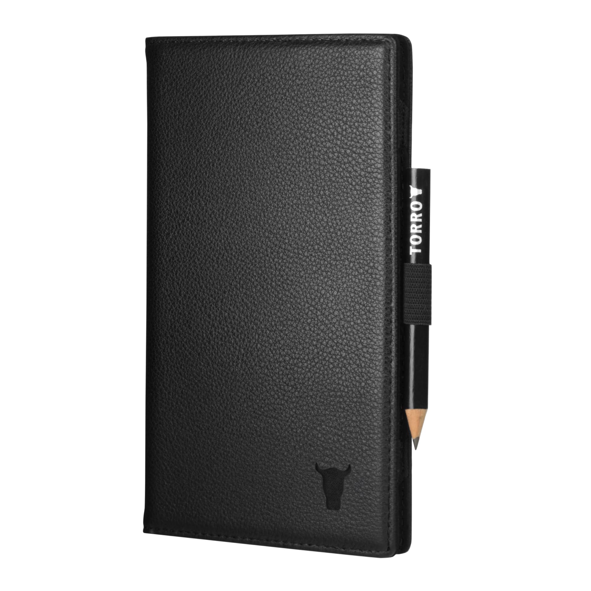 TORRO Golf Scorecard Holder – Genuine Leather Golf Score Card Wallet with Card Slot and Pencil Loop (Black)