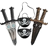 6 Pcs Pirate Set Small Pirate Sword Plastic Pirate Dagger Assassin Dagger Pirate Blindfold for Pirate Costume Accessories Pirate Party Props Halloween Supplies