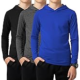 LessonZoo 3 Pack Boys Long Sleeve Hoodies Kids Comfy Active Athletic Workout Sweatshirts Casual Pullover Shirts (Ages 6-18)