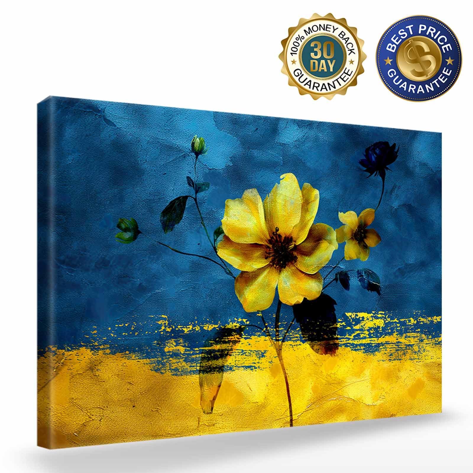 Condition photo showing New/Like New for canvas printed wall art,spring blossom flower blue yellow oil painting prints framed picture,oil pai
