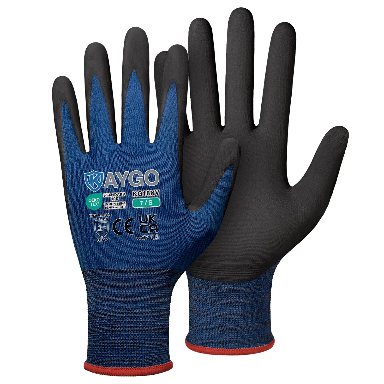 KAYGO Safety Work Gloves MicroFoam Nitrile Coated 12 Pairs, KG18N, Seamless Knit Nylon Glove with Abrasion and Oil Resistant Grip, Ideal for General Purpose, Automotive, DIY (Small, Navy Blue)