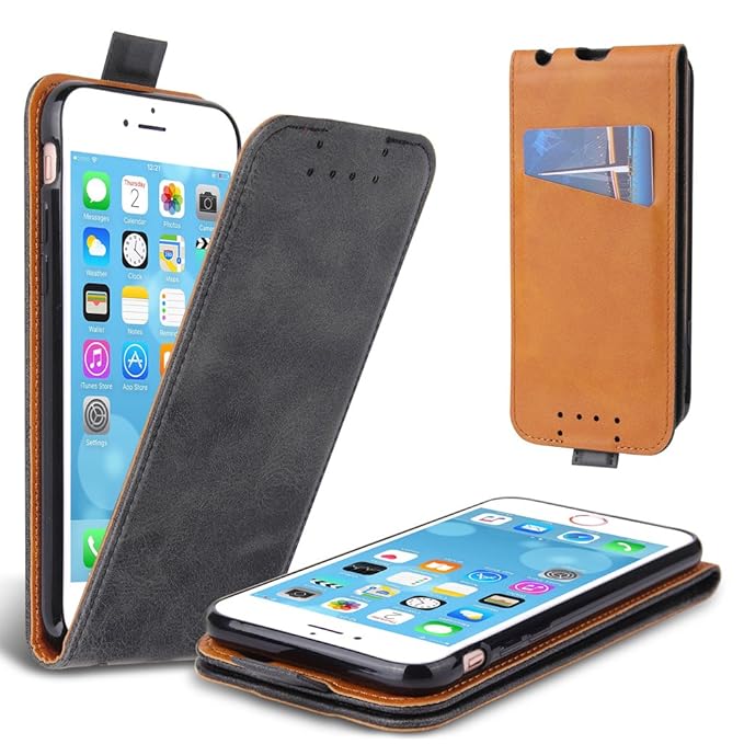 Lelogo iPhone 6 Hülle, iPhone 6S Hülle, Leder Tasche für Apple iPhone 6/ 6S Handyhülle Flip Case Schutzhülle (Dunkel Grau)