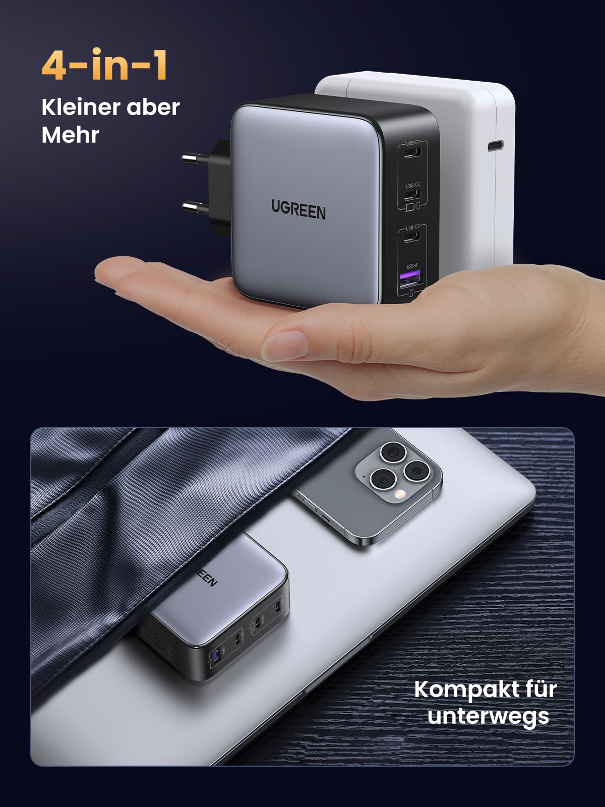 UGREEN Nexode 100W USB C Ladegerät 4 Ports Netzteil GaN Charger PD Schnellladegerät kompatibel mit MacBook Pro, iPhone 17-8 Serien, iPad Serien, Galaxy S25 Ultra, S24+ usw 7