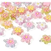 Beadthoven 30Pcs Flower Charms for Jewelry Making 3D Resin Flower Pendants Assorted Color Cute Cherry Blossom Transparent Colorful Floral Charms with Loop for DIY Earrings Necklace Keychain Accessory