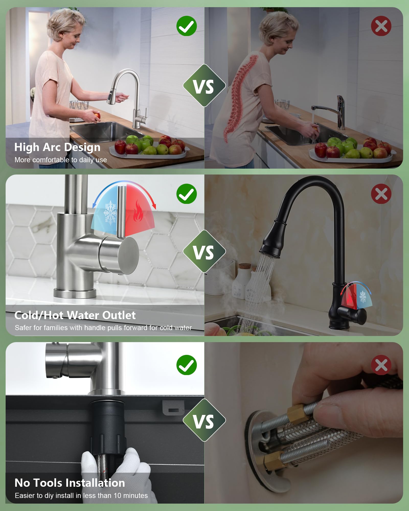 VFAUOSIT Kitchen Faucets, Kitchen Sink Faucet with Pull Down Sprayer Brushed Nickel Stainless Steel Modern High Arc Single Handle Single Hole Pull Out Kitchen Faucet for Bar Laundry RV Utility Sink