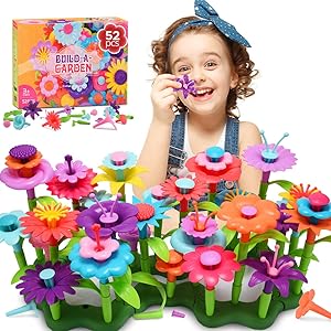 Snoky Toys for 3-12 Year Old Girls Flower Garden Building Toys for 3-5 Year Old Girls Birthday Gifts Age 6-8 Learning Educational Toys for Kids Preschool Activities for 3-4 Year Olds Xmas Gifts(52PCS)