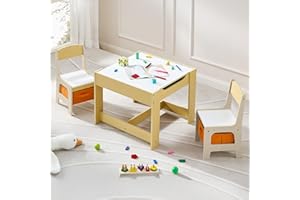 DOREROOM Kids Table and Chair Set, 3 in 1 Wooden Activity Table with Detachable Tabletop, Toddler Table and Chair Set with Storage Drawer, Kids Play Table for Children Art, Craft, Eating, Learning