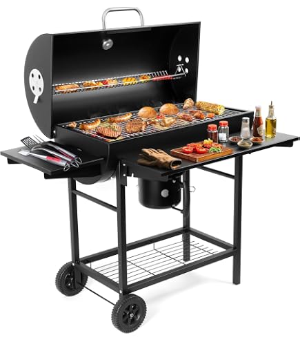Realcook BBQ Barrel Holzkohlegrill Mit Seitentischen – Großer Outdoor-Grill Für Garten, Camping & Partys