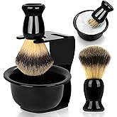 Mens Shaving Brush and Bowl Set, 3 in 1 Shaving Brush Set for Men with Shave Brush Bowl ABS Stand with Razor Slot, Perfect Father's Day Men Gift Set for Wet Shaving Experience - Black