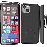 Ailiber Compatible with iPhone 13 Case, iPhone 13 Case Holster with Screen Protector, Swivel Belt Clip, Kickstand Holder, Slim Shockproof Shell Slide Pouch Phone Cover for iPhone 14 6.1 inch -Black