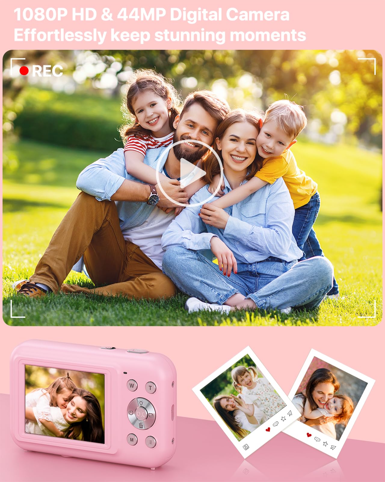 Digital Camera, FHD 1080P Kids Camera with 32GB Card, 44MP Point and Shoot Camera 16X Zoom Anti Shake, Compact Small Digital Cameras Gift for Kids Teens Students Boys Girls Beginners