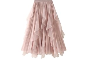 Dirholl Women's A-Line Fairy Elastic Waist Tulle Midi Skirt
