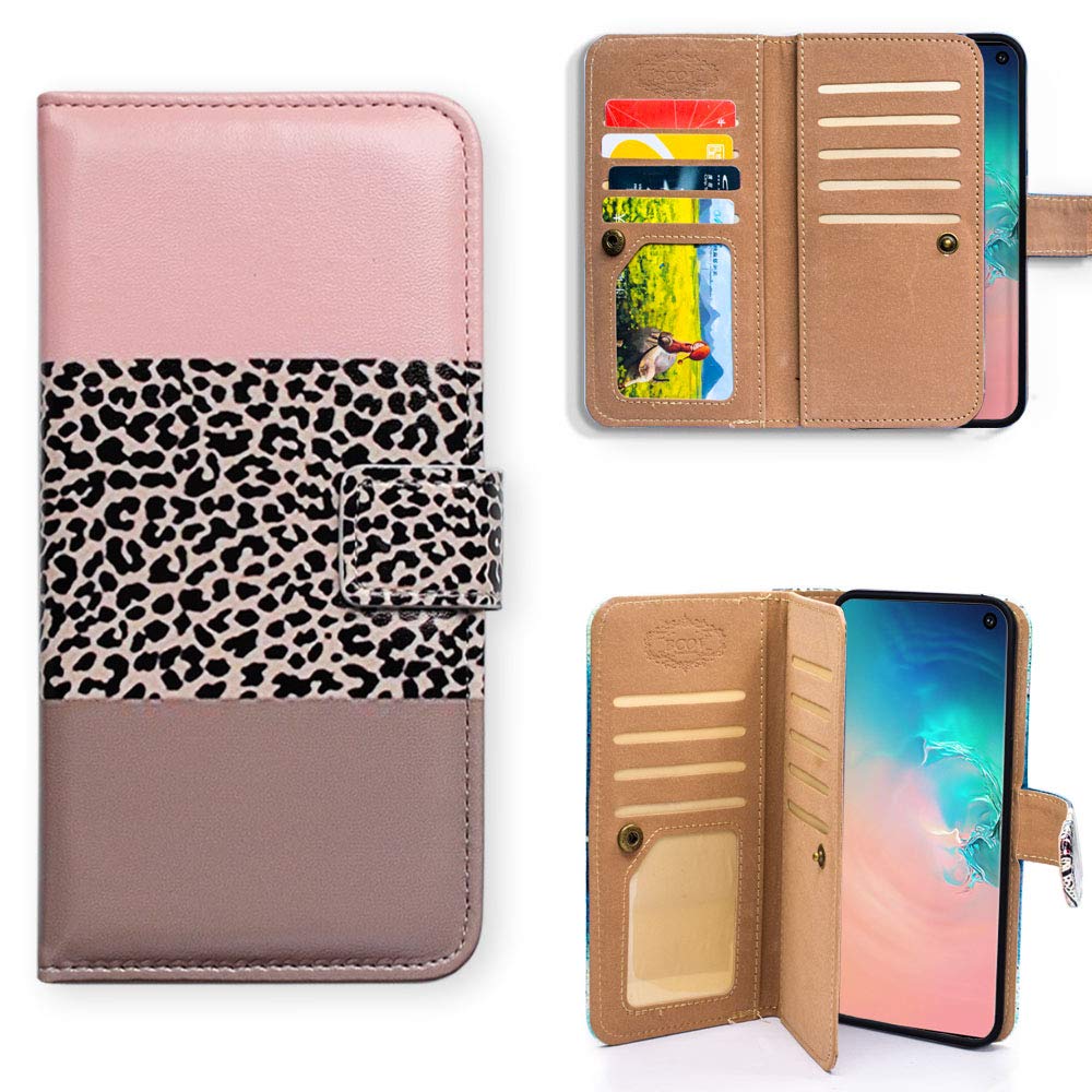 Galaxy S10 full cover light pink with middle leopard print line
