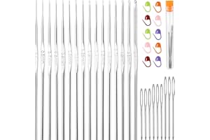 MORFEN 16 Pcs Lace Crochet Hooks Set, 0.5mm-2.5mm Small Crochet Hooks, Crochet Needles for Crocheting Yarn, Knitting Needles Set with Large-Eye Blunt Needles Stitch Markers