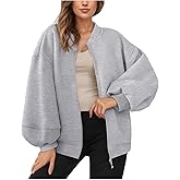 Arssm Womens Oversized Zip Up Sweatshirt Jackets Fleece Lantern Sleeve Casual Fall Bomber Jackets