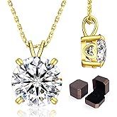 KRKC&CO Moissanite Necklaces for Women, Moissanite Solitaire Pendant for Her, Sterling Silver, 4-Prong, GRA, Jewelry Gift for Anniversary/Birthday/Wedding/Valentine's Day - to Wife, Mom, 0.5/1/2/3/4CT