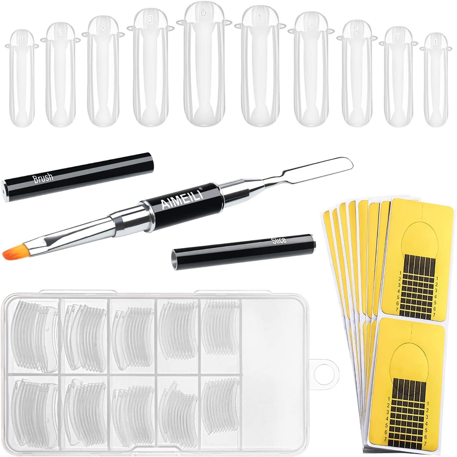 AIMEILI Builder Gel Kit Tool, Nail Extension Builder Gel Dual-Ended Brush & Slice Pen, 100 Pcs False Nail, 10 Pcs Nail Extension Form Stickers