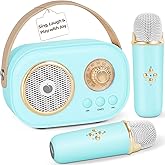PRUNUS C20 Mini Karaoke Machine,Valentines Day Gifts for Her Him Kids Mens,Portable Bluetooth Speaker with 2 Wireless Microphone for Boys Girls 3-12+ Years Old Birthday Party Blue