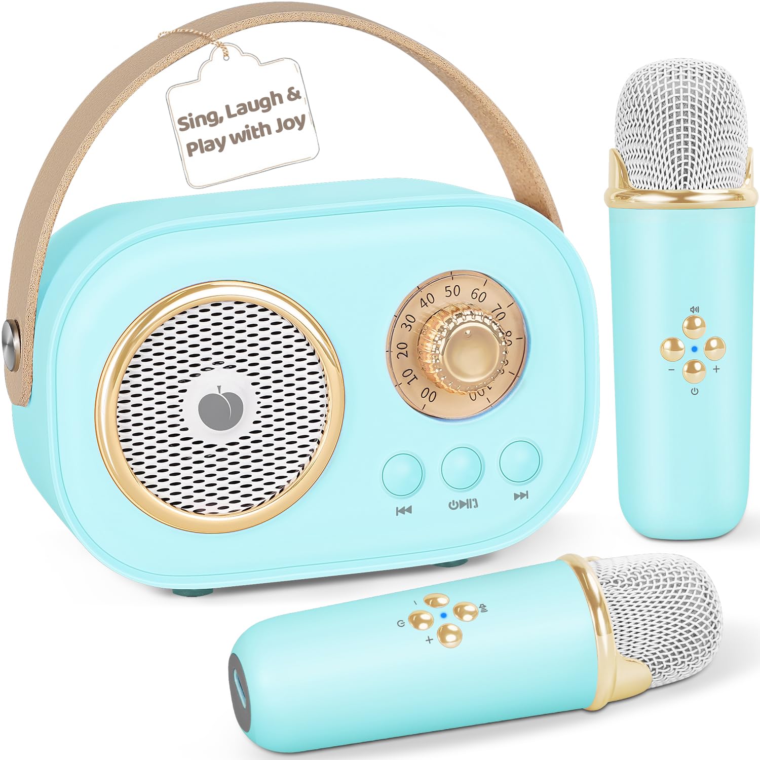 Photo 1 of **** ONLY 1 MIC *** PRUNUS C20 Mini Karaoke Machine,Valentines Day Gifts for Her Him Kids Mens,Portable Bluetooth Speaker with 2 Wireless Microphone for Boys Girls 3-12+ Years Old Birthday Party Blue