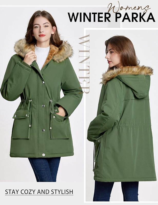 Casacos Parka de Mulher Polar (Verde Militar, L)