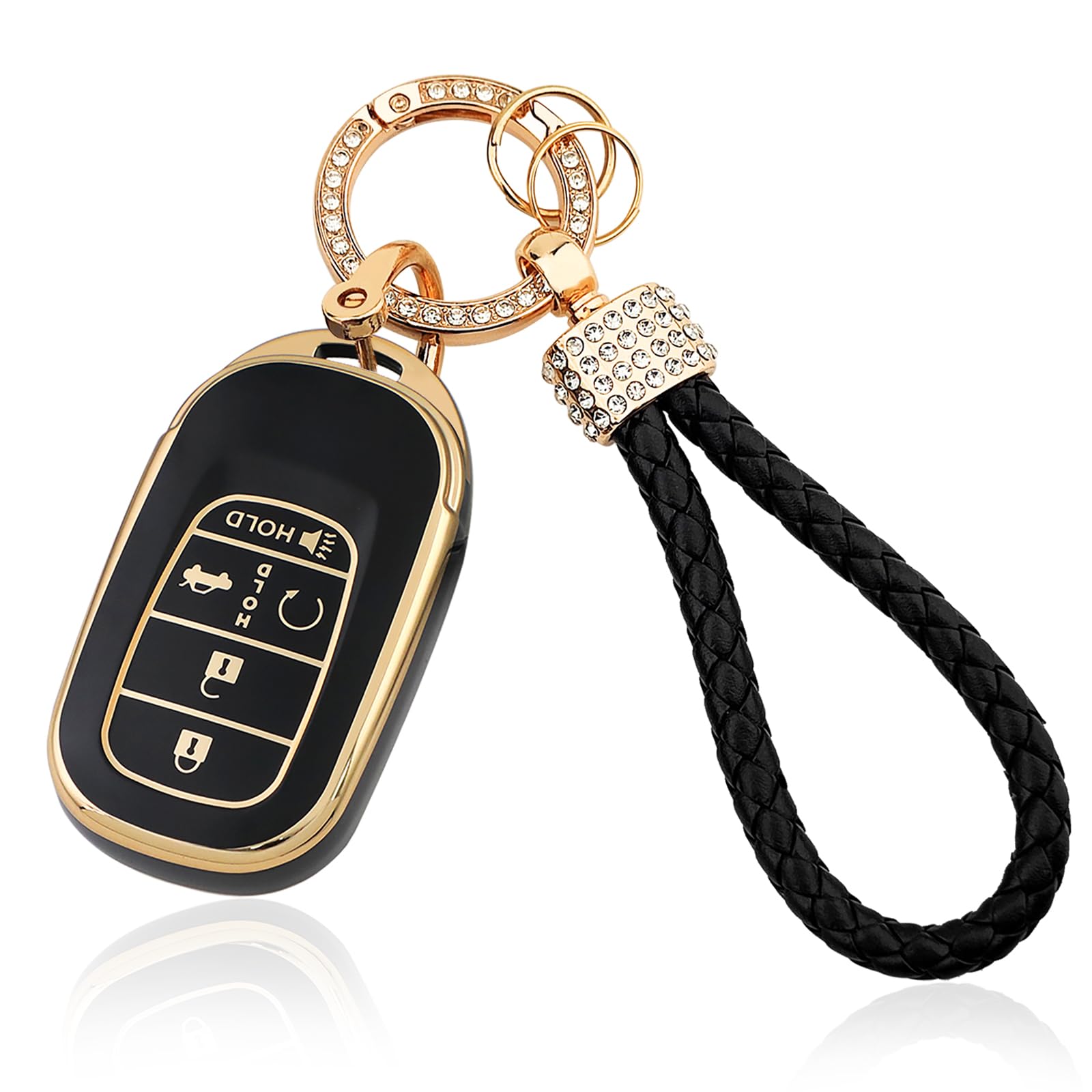 Photo 1 of Aoocar TPU Key Fob Cover with Bling Keychain, Compatible with Honda Accord Civic HR-V CR-V Pilot Sport SI EX EX-L Touring 2022 2023 2024 2025 2026, 4/5 Button, Black