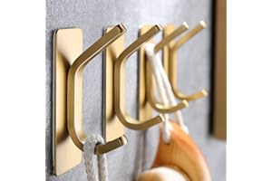 Taozun Adhesive Hooks - Gold Towel Hooks, Stainless Steel 4-Pack Wall Hooks Holder for Hanging Robe Sponges in Bathroom and Bedroom