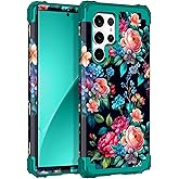 Rancase for Galaxy S23 Ultra Case,Three Layer Heavy Duty Shockproof Protection Hard Plastic Bumper +Soft Silicone Rubber Protective Case for Samsung Galaxy S23 Ultra 5G,Glow in The Dark-Blackish Green