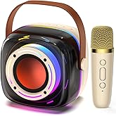 Karaoke Machine with 1 Wireless Mircophone for Adults Kids, Portable Bluetooth Karaoke Speaker with 3.5" Full-Range Speaker and Colorful LED Lights, Support USB/TF Card/AUX (1Mics)