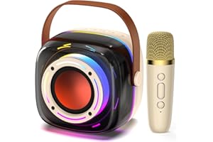 PPMIC Karaoke Machine with 1 Wireless Mircophone for Adults Kids, Portable Bluetooth Karaoke Speaker with 3.5" Full-Range Speaker and Colorful LED Lights, Support USB/TF Card/AUX (1Mics)