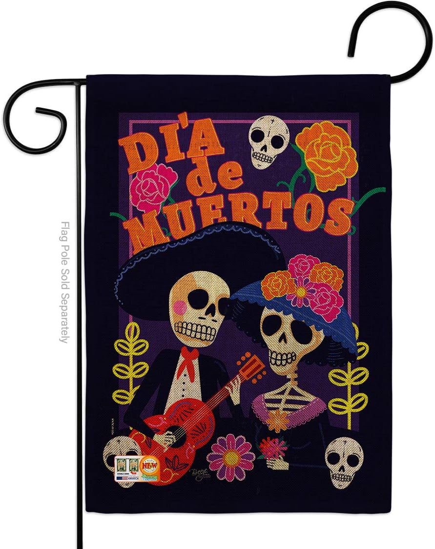 Breeze Decor Dia de Muertos Couple Garden Flag Fall Day of Dead Los Fiesta Mexican Party Autumntime House Decoration Banner Small Yard Gift Double-Sided, Thick Burlap, Made in USA