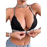 SOLY HUX Bras for Women Lace Glitter Bra Front Closure Comfortable Everyday Bralette