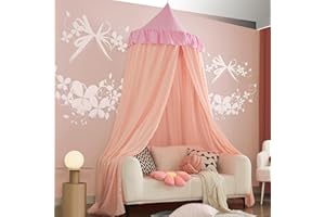 THREENTDAY Bed Canopy for Girls, Bedroom Decor Canopy Lotus Leaf Edge Dome Bed Curtain Color Block Castle Canopy (Pink)