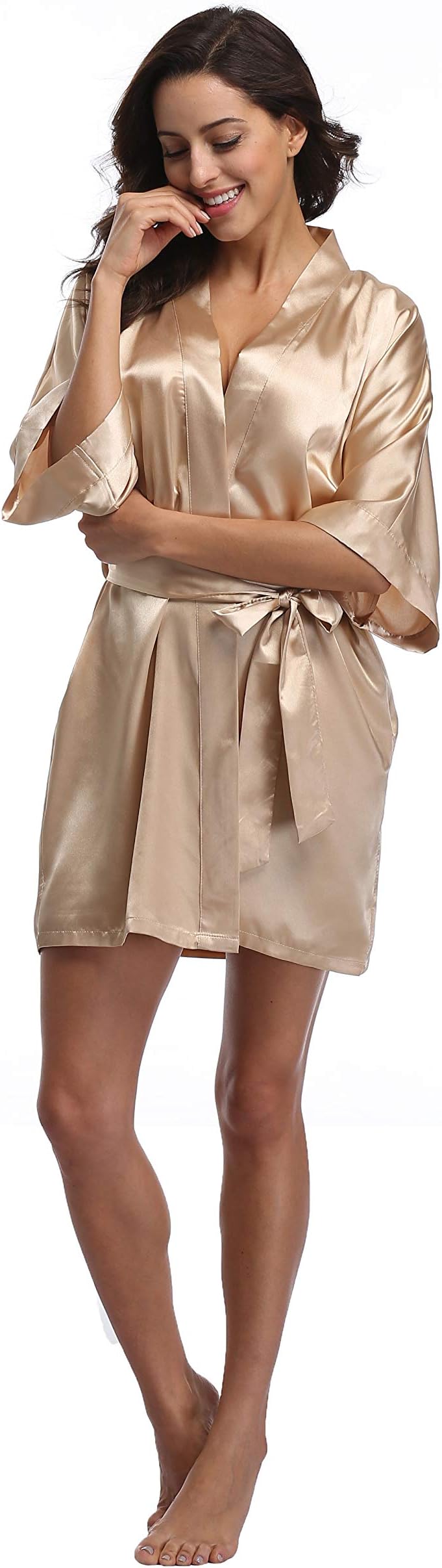 Luvrobes Women's Satin Kimono Robe, Solid Color, Short