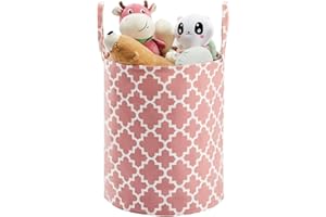 TECHMILLY 63L Large Laundry Basket with Long Handles, Collapsible Kids Laundry Hamper, Toy Storage Basket for Nursery, Bedroom Decor for Baby Girls and Boys (Pink Lattice)