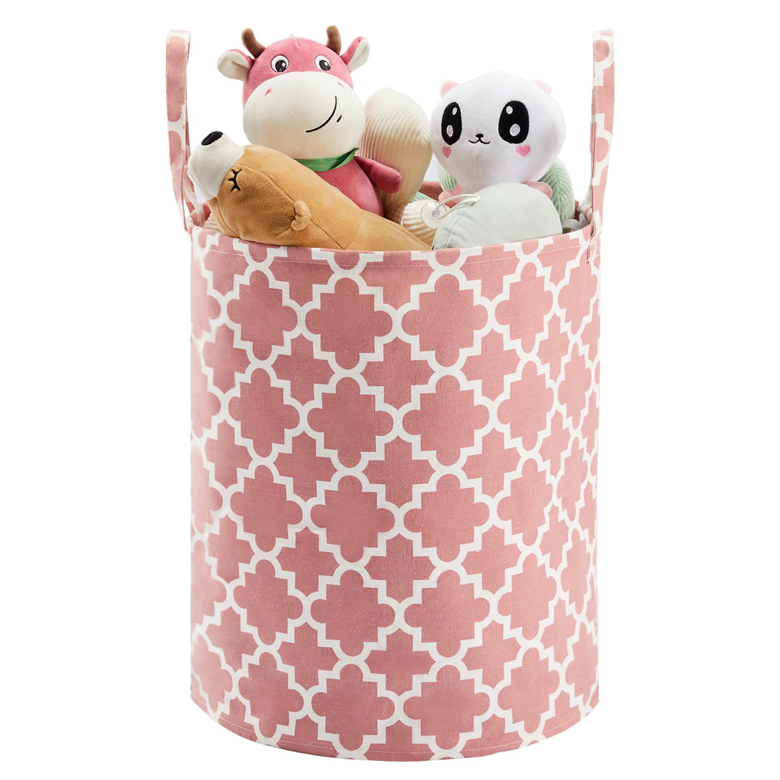 Photo 1 of TECHMILLY 63L Large Laundry Basket with Long Handles, Collapsible Kids Laundry Hamper, Toy Storage Basket for Nursery, Bedroom Decor for Baby Girls and Boys (Pink Lattice)