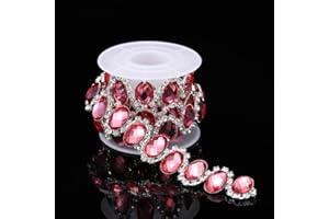 Rytenz 1 Yard Rhinestone Trim, Pink Crystal Close Chain Applique for DIY Decoration Sewing Crafts Wedding Bridal Party Clothing Accessories (Ruby)