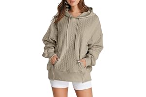 AlvaQ Womens Oversized Hoodies Fall Winter Casual Quilted Long Sleeve Drawstring Hooded Pocketed Sweatshirts Pullover Top