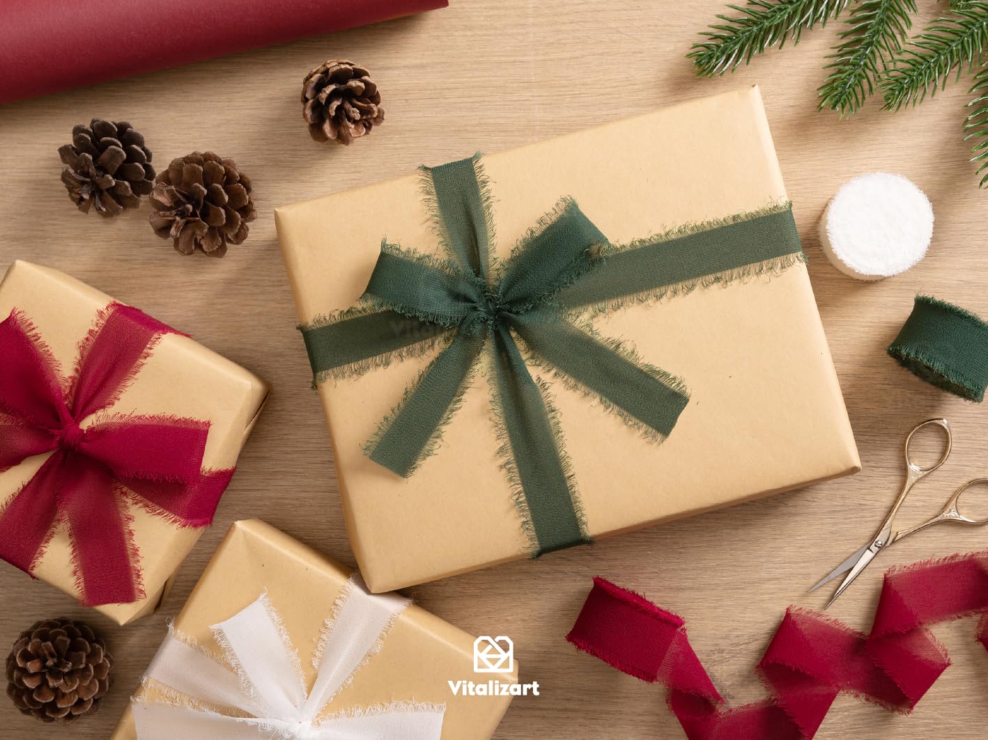 Vitalizart Christmas Ribbon Chiffon Silk Fringes 1