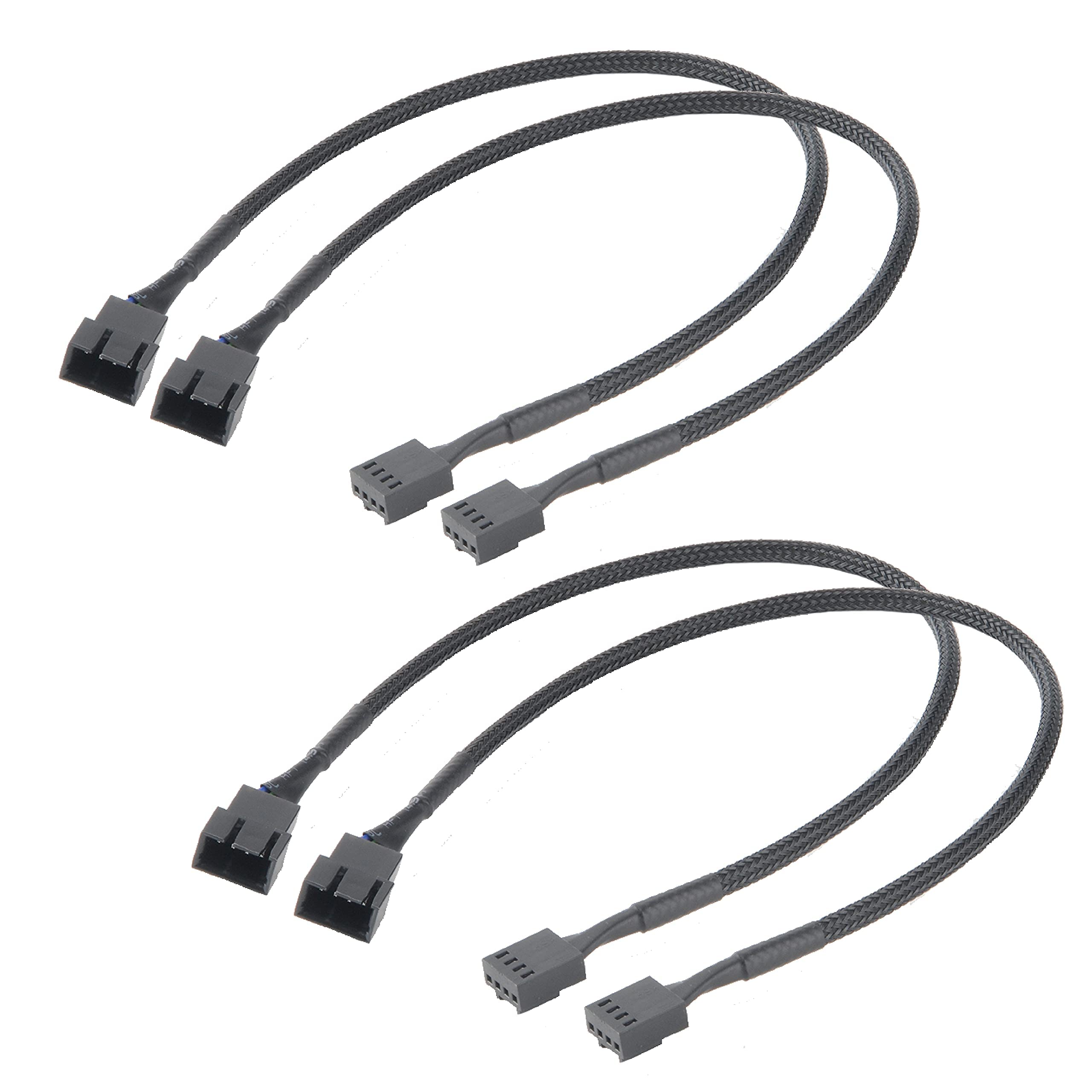 Akasa PWM Fan Extension Cable | 4-pin Male to Female Connectors | Compatible with PWM and 3-pin Fan | For Computer Cooling Fans and PC Case Fans | 30cm | 4 Pack | AK-CBFA01-KT04