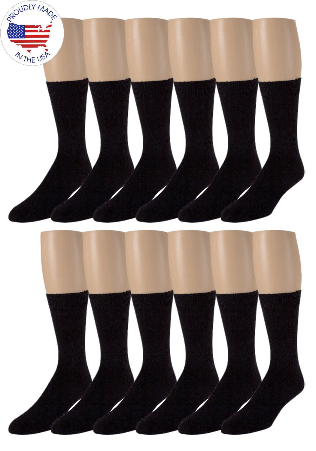 Men's Diabetic Socks, Loose Crew Fit For Better Circulation 6 or 12