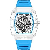 Gosasa Fashion Hollowed Men Watches Tonneau Transparent Analog Display Silicone Strap Calendar Quartz Waterproof Trend Male Wrist Watch