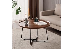 GTIWROTN Round Coffee Tables Living Room Set of 2, Nesting Walnut Coffee Table with Fluted, End Tables for Bedroom Office Balcony Yard (20" Round Walnut)