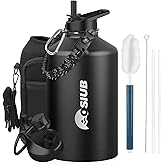 Insulated Water Bottle 128 oz, Triple Wall Vacuum Stainless Steel(Cold for 48 Hrs),Leak Proof & BPA-Free,Half Gallon Water Bottle with Reflective Paracord & Flip Straw for Sports & Travel, Black