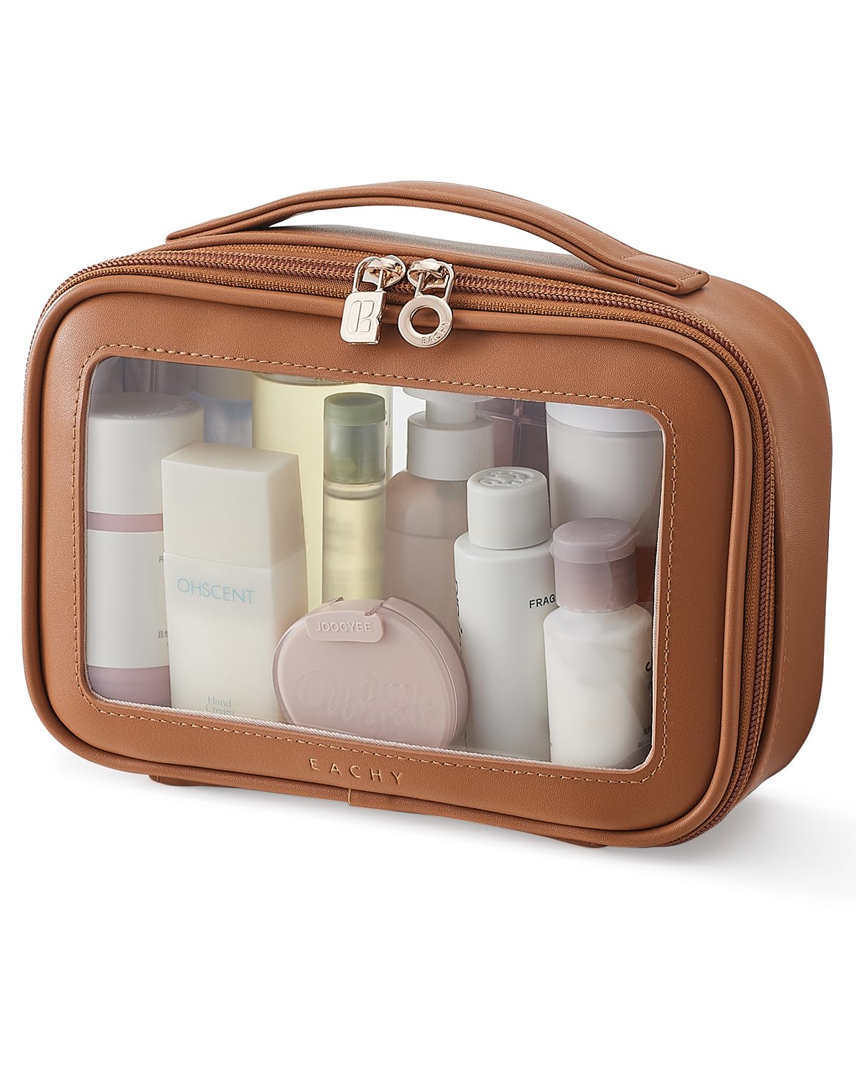 Photo 1 of EACHY Clear Makeup Bag Cosmetic Organizer, Waterproof Travel Cosmetic Case with Zipper for Women, Transparent Toiletry and Skincare Pouch, Portable Car or Purse Bag for Travel Essentials