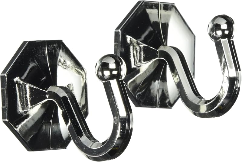Merriway BH03858 Curtain Tie Back Hooks Self Adhesive Chrome 2 Pack