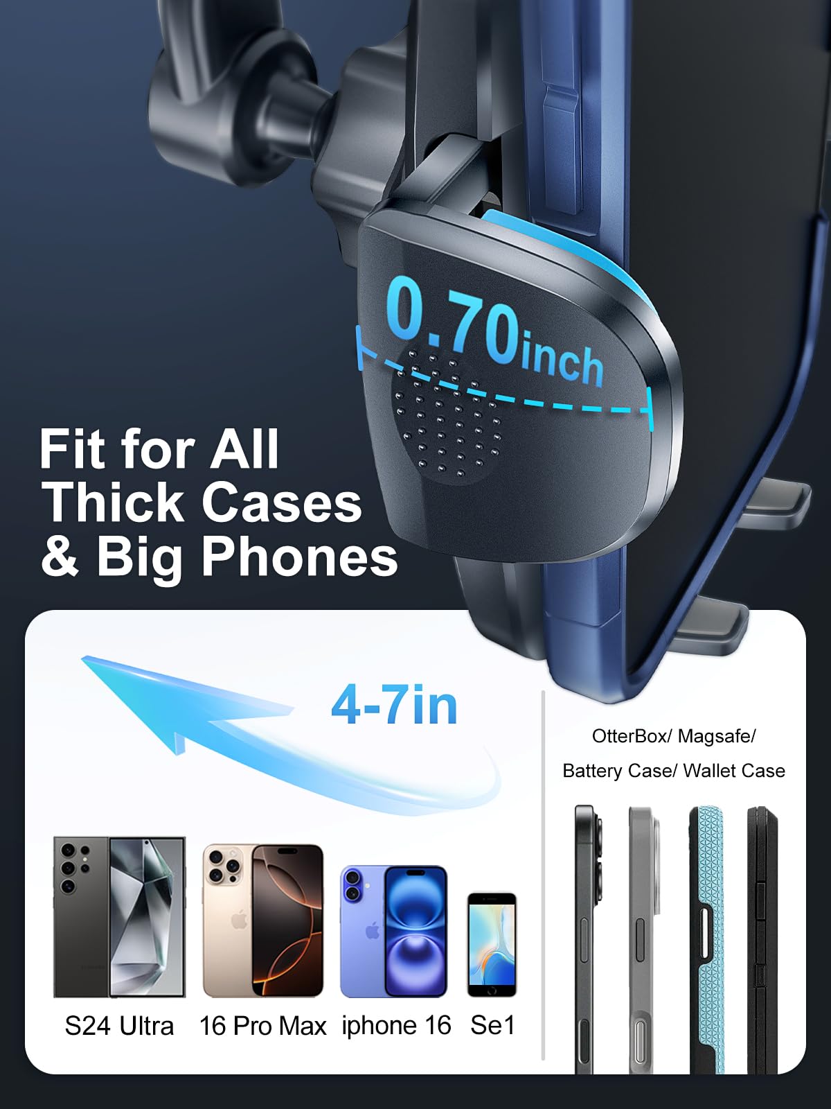 Car Vent Phone Mount, [Never Blocking Vent, Enjoy The Comfort of The A/C] Hands-Free Universal Extension Clip Air Phone Holder Car Fit for All Phones iPhone Samsung More