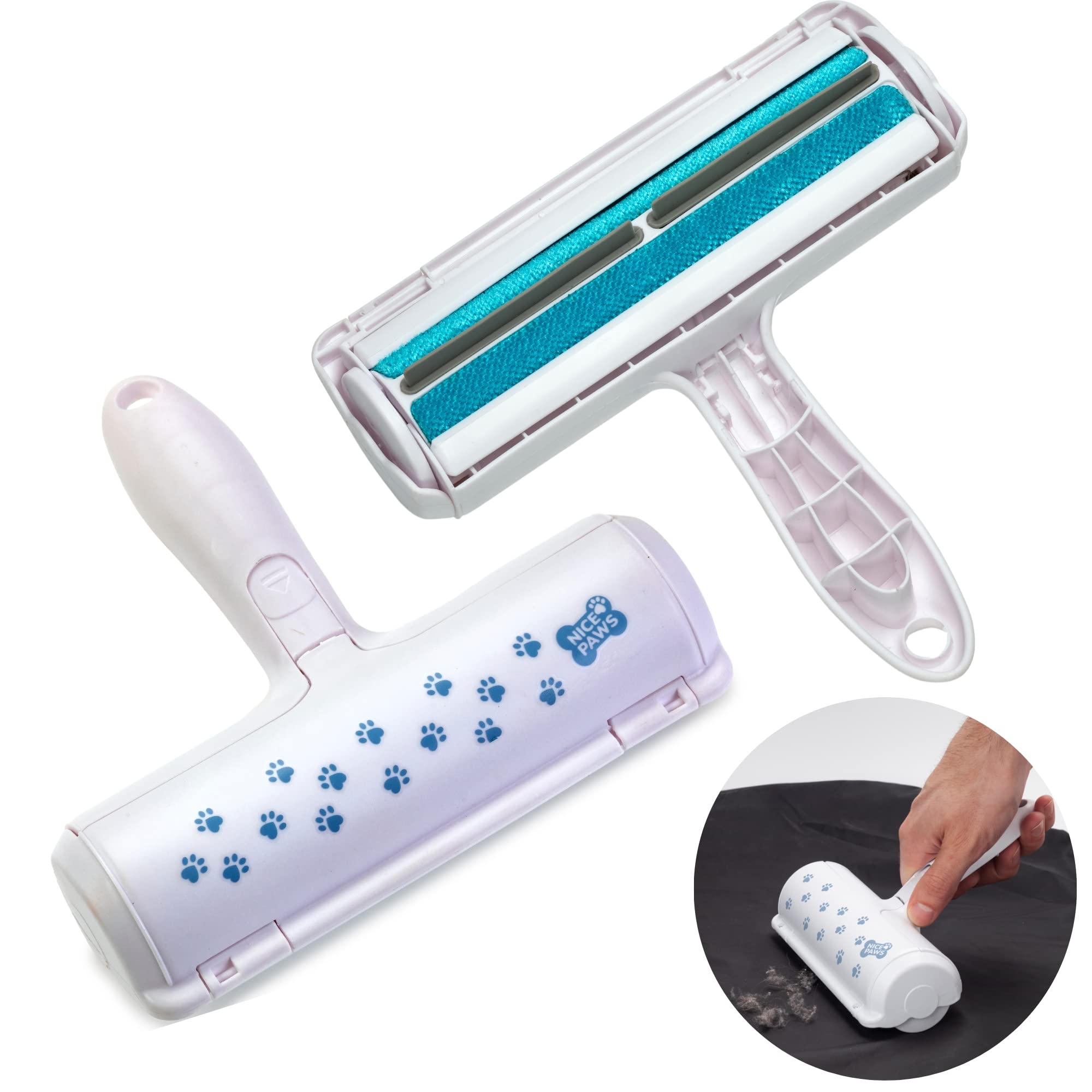 NICE PAWS Pet Hair Remover Roller-Dog & Cat Remover with self-Cleaning Base- Animal Hair Removal Tool for use on Sofas,beds,Carpets and car Seats