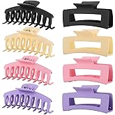 LuSeren 8 Pack Hair Clips for Women 4.3 Inch Large Hair Claw Clips for Women Thin Thick Curly Hair, Big Matte Banana Clips,Strong Hold jaw clips Black Purple Beige Pink