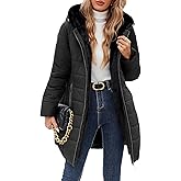 Uikue Women's Puffer Coat Winter Long Quilted Jacket Zip Up Fleece Lined Down Jacket Windproof Warm Thicken Hooded Parka Coat
