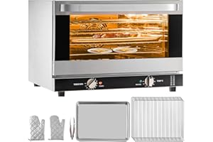 Uargd Commercial Convection Oven, 47L/43Qt Capacity, Half-Size Countertop Oven, 1600W 4-Layer Toaster with Glass Front Door, 
